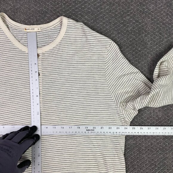 Marine Layer Henley Shirt Men's XL Ivory Black Stripe Long Sleeve - Picture 5 of 10